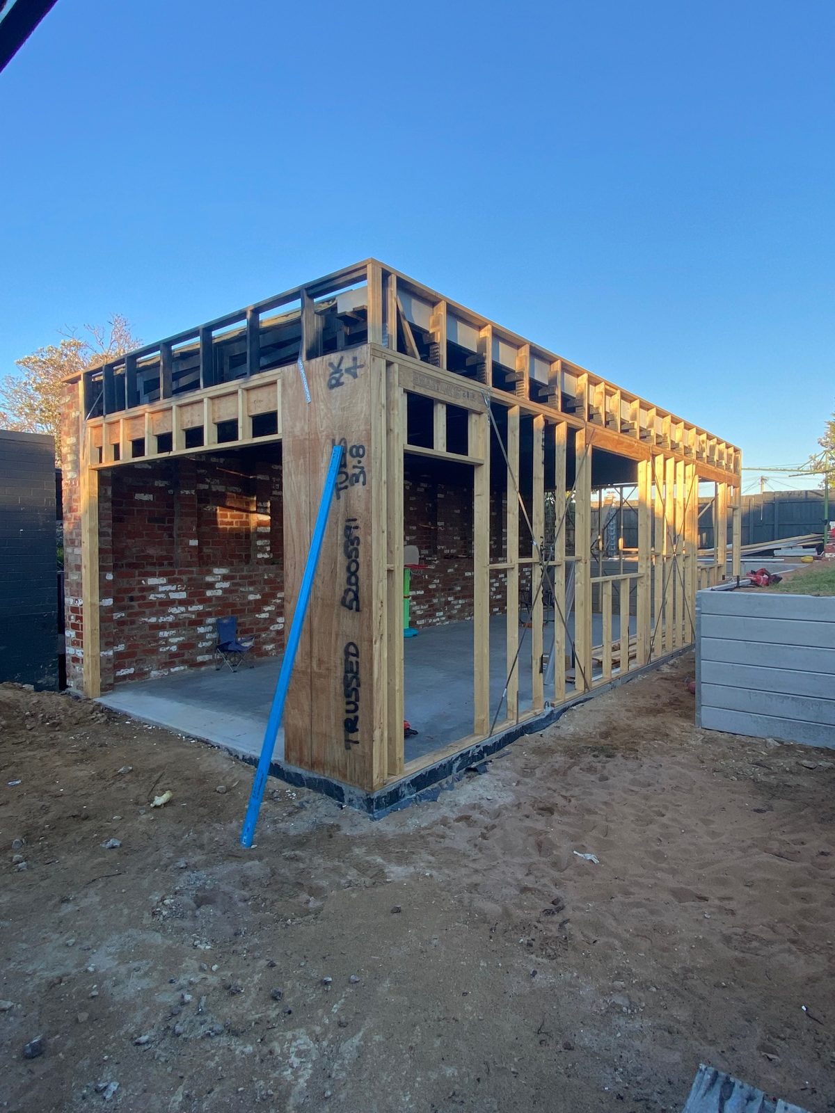 Halifax Street garage build, new timber frame on the new slab